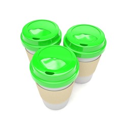 Three paper coffee cups. 3d rendering.