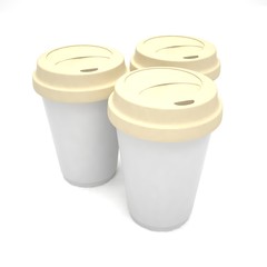 Three paper coffee cups. 3d rendering.