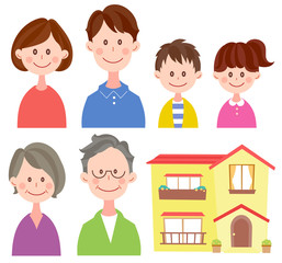 三世代家族と家のイラスト
