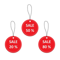 illustration of red color paper sale label with shadow