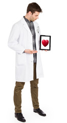 Doctor holding tablet - Red heart