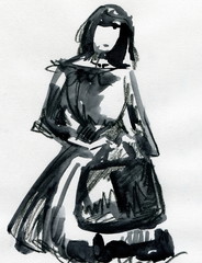 watercolor sketch silhouette fashionable woman. fashion background