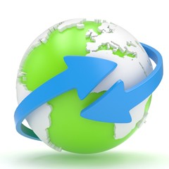 Arrows and Earth globe. 3d render