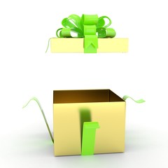 open gift box with bows isolated on white. 3d rendering.