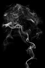 White smoke, isolated on black background.