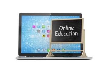  Laptop with chalkboard, online education concept. 3d rendering.