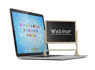 Laptop with chalkboard, webinar, online education concept. 3d rendering.