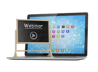 Laptop with chalkboard, webinar, online education concept. 3d rendering.