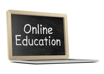 Obraz premium Laptop with chalkboard, online education concept. 3d rendering.