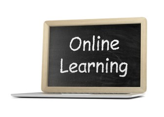 Fototapeta premium Laptop with chalkboard, online education concept. 3d rendering.