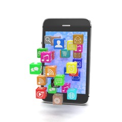 icon app fall in smart phone. 3d rendering.