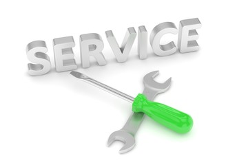 3D Illustration Wrench and screwdriver, service concept