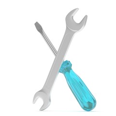 3D Illustration Wrench and screwdriver, service concept