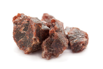 Raw Organic Himalayan Black Salt or Kala namak isolated on white background. Macro closeup Front view.