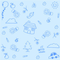 Fototapeta na wymiar House doodle art with blue backgrounds
