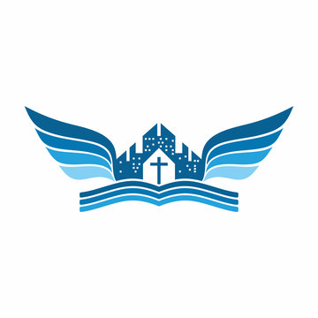 Church logo. The unity of the Church in Christ, city and angel's wings.