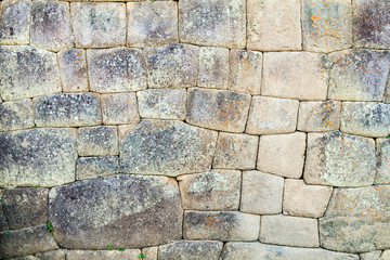 Detail of perfect Inca stonework at Machu Picchu ruins, Peru
