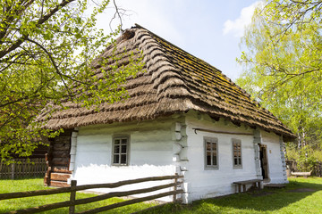 Fototapeta na wymiar old wooden polish cottage in open-air museum, Kolbuszowa,Poland 