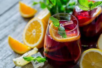 Sangria and ingredients in glasses