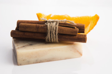 Bar of soap with cinnamon and orange
