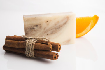 Bar of soap with cinnamon and orange