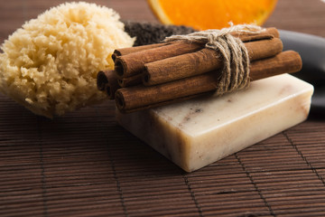 Bar of soap with cinnamon and orange