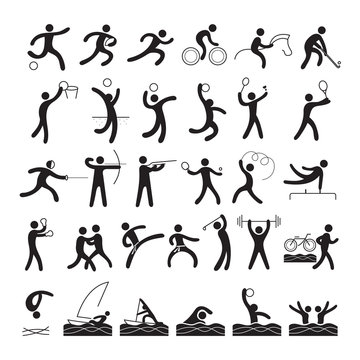 Sports Athletes, Symbol Set, Athletic, Games, Action, Exercise