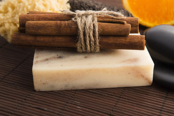 Bar of soap with cinnamon and orange