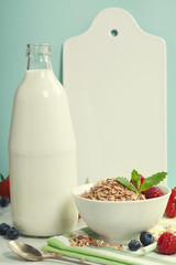 Healthy breakfast composition with space for text