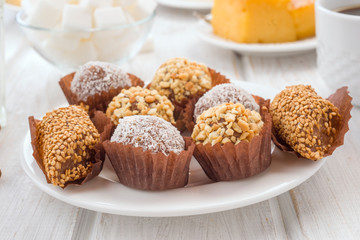 tray of almond chocolates on table