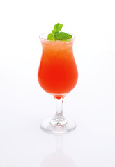 Fresh, red cocktail with ice and mint on a white background