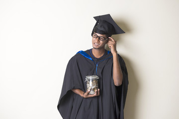 indian male having problems raising education funds concept phot
