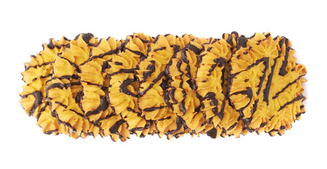 Line of cookies isolated over the white background