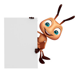 cute Ant cartoon character with white board