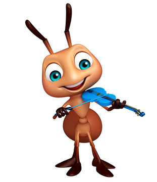 cute Ant cartoon character with violin