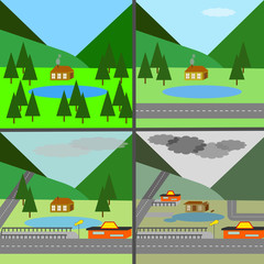 Landscape changes: a highway destroys the countryside