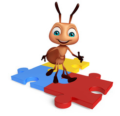 fun Ant cartoon character  with puzzle
