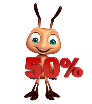 fun Ant cartoon character with 50% sign