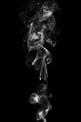 White smoke, isolated on black background.