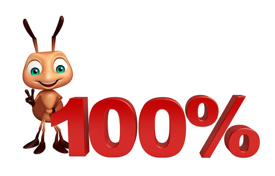 fun Ant cartoon character with 100% sign
