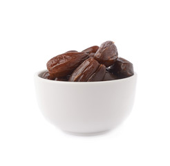 Date fruits in bowl over isolated white background surface