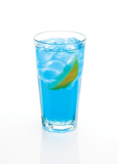 Blue coctail with lemon and ice