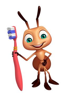 fun Ant cartoon character with tooth brush
