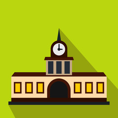 Railway station building icon, flat style