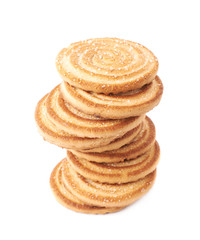 Twisted stack of cookies isolated over the white background