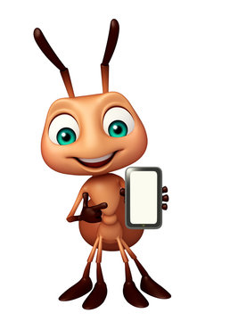 Ant cartoon character with mobile