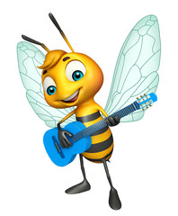 cute Bee cartoon character with guitar