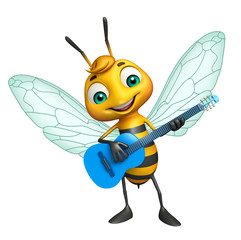 cute Bee cartoon character with guitar