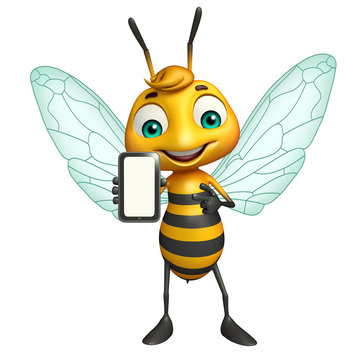 fun Bee cartoon character with mobile