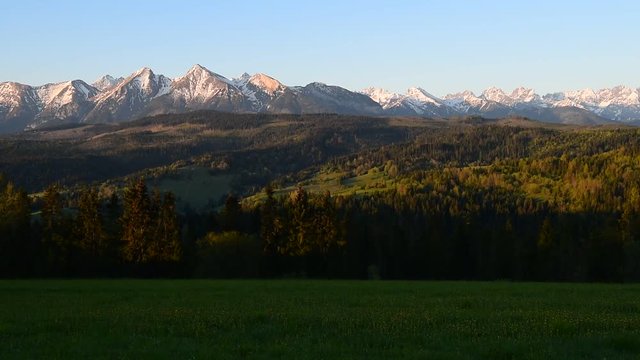 Morning panorama of Tatra Mountains in spring, Poland